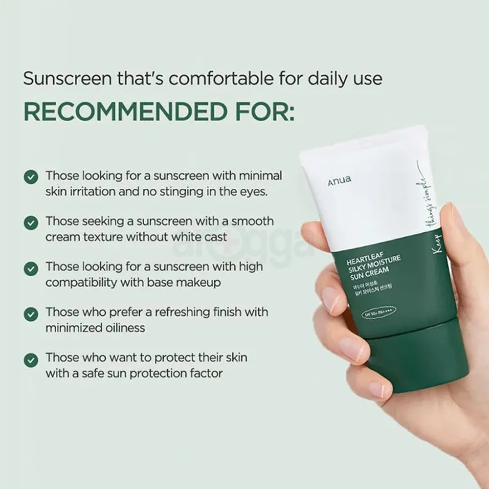 Anua - Heartleaf Silky Moisture Sun Cream SPF 50+ PA++++ 50ml
